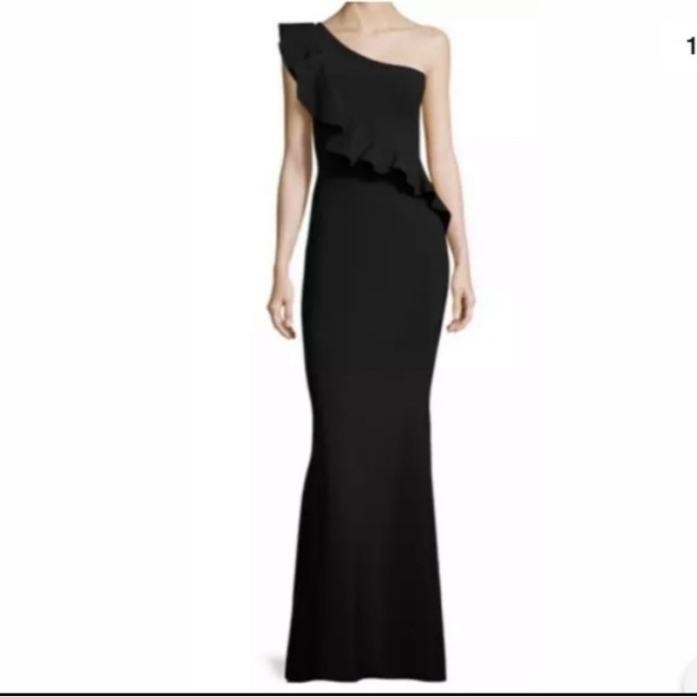 La Petite Robe Di Chiara Boni Marine Ruffle Trim Evening Gown Dress | 42 EU 6 US
